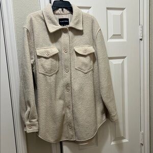 Hilary Radley Cream Shacket – Button Front Oversized Jacket Shirt - Large